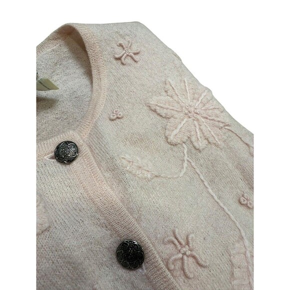 Appleseed’s Women’s Size 1X Plus Pink Boiled 100% Wool Cardigan Applique Floral - Picture 4 of 7